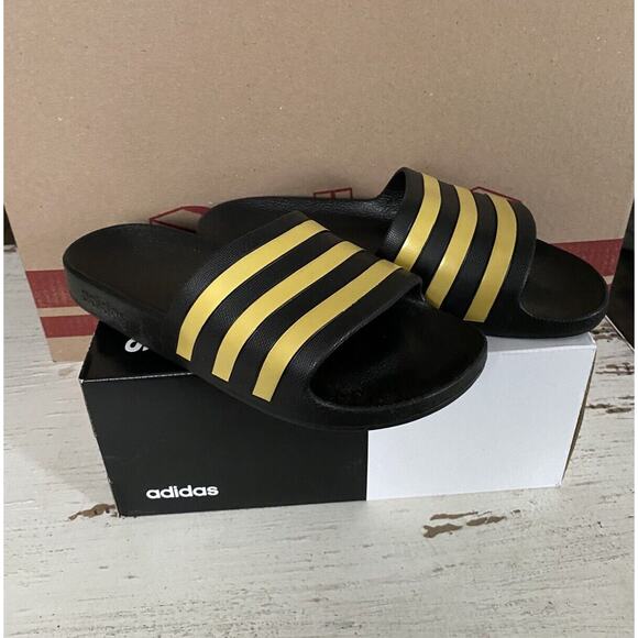 Adidas Mens Adilette Aqua Slides / Sandal Shoe Black/Gold EG1758 Size 9 main image 7